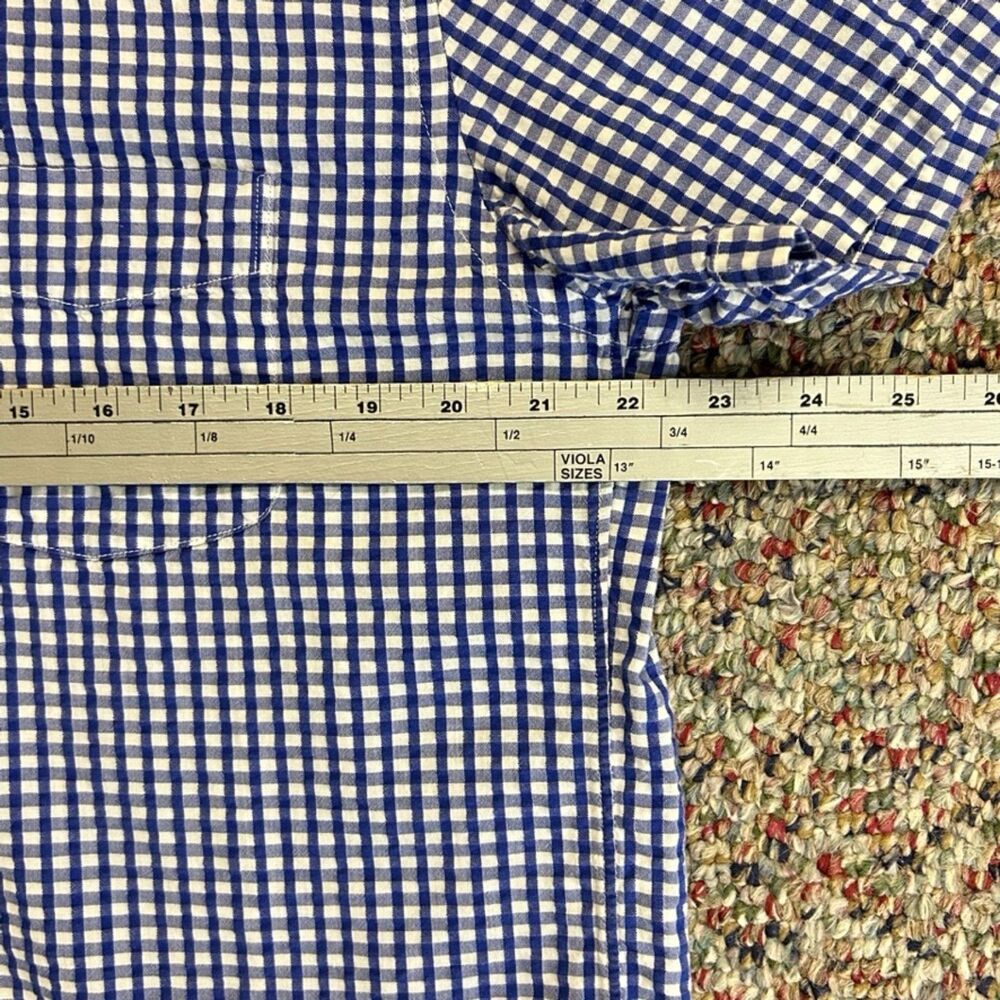 J. Crew Royal Blue White Gingham Check Seersucker SS Buttondown Shirt Sz L - Picture 15 of 16